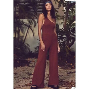 NWT Free People Beach Waverly Wide-Leg Knit Jumpsuit in Brown XS